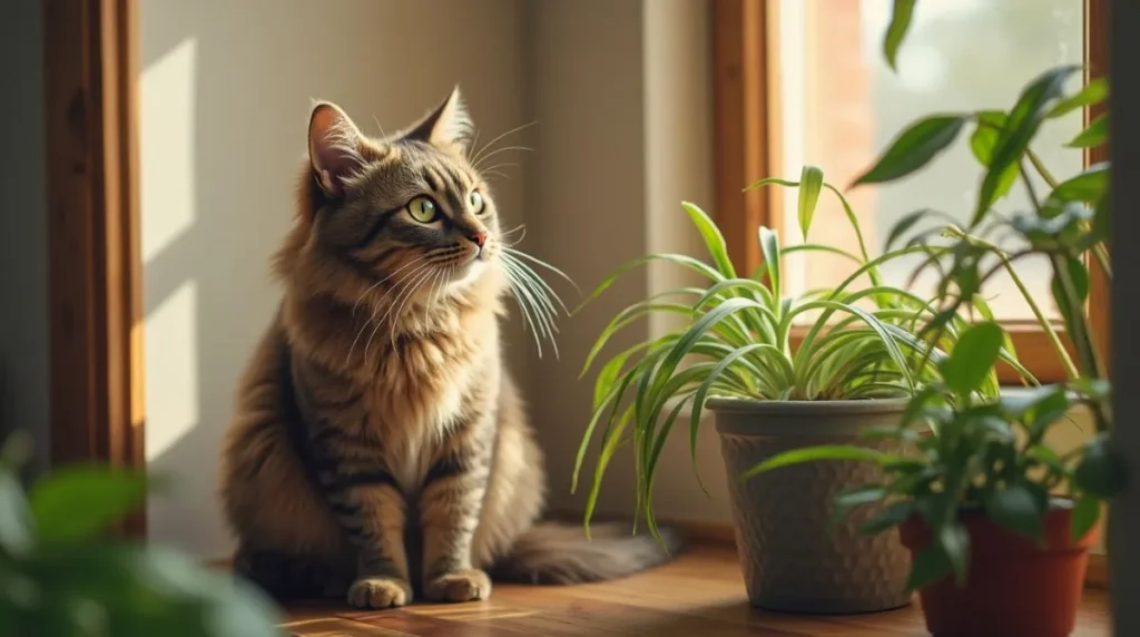 A regal Dicale cats sitting by a sunlit window, showcasing its unique coat and vibrant eyes.